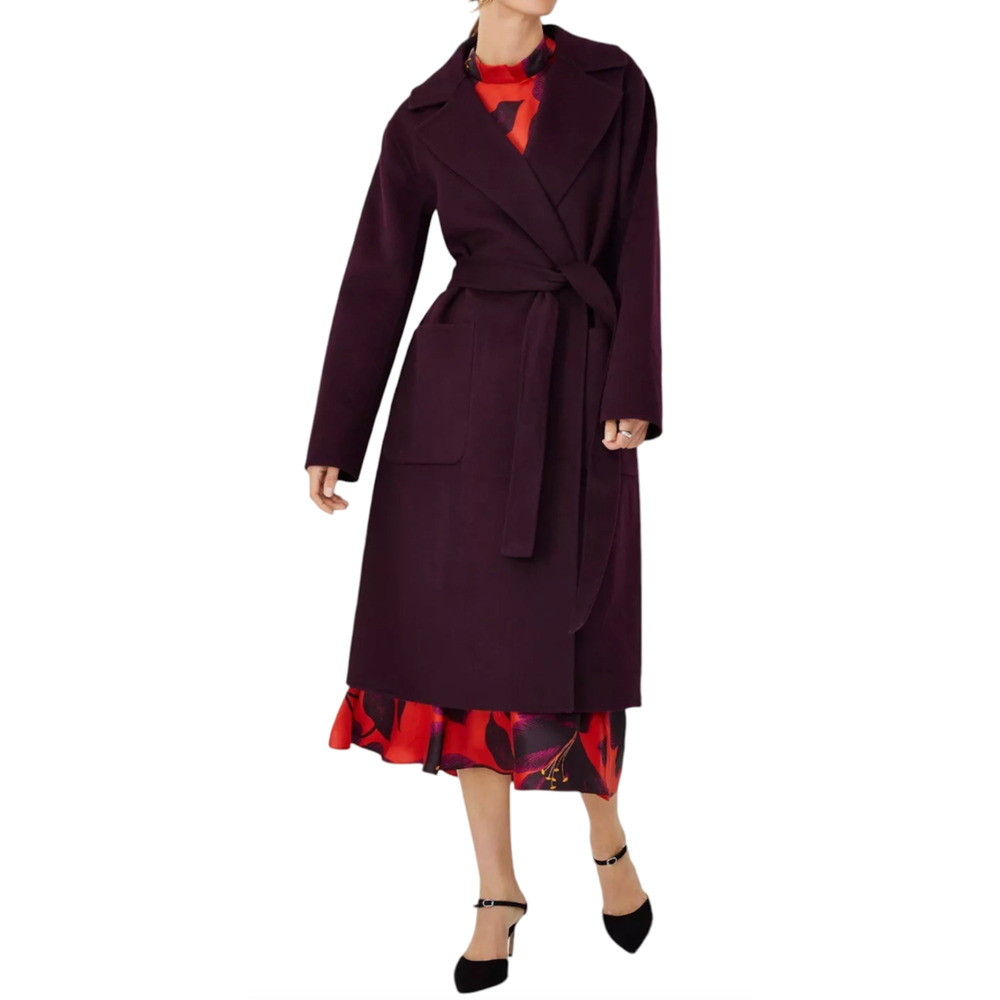 ANN TAYLOR VINEYARD GRAPE PETITE DOUBLEFACE BELTED WOOL BLEND BLANKET COAT MP M